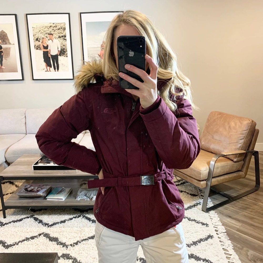 North Face Fur Hooded Belted Puffer Down Jacket-S